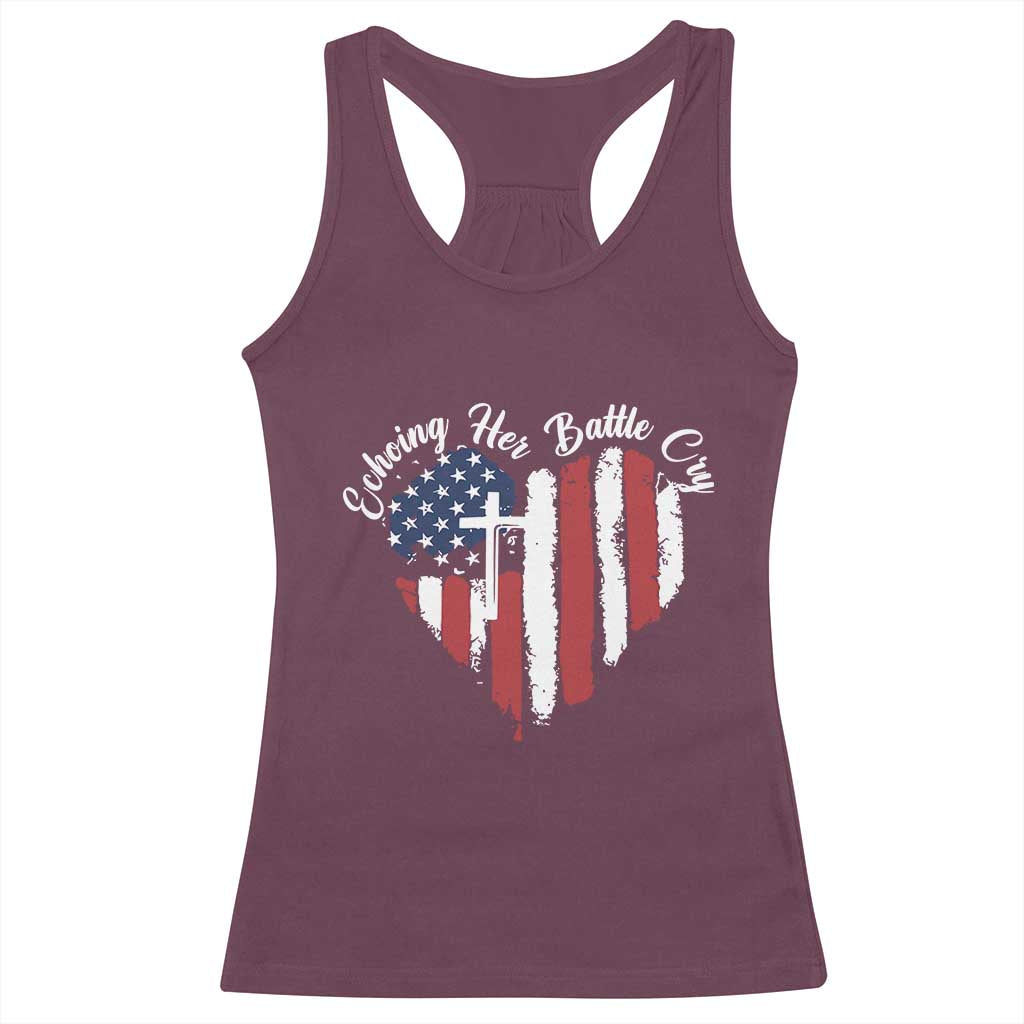 Charlie Kirk Memorial Racerback Tank Top Battle Cry Erika Kirk Christian USA Flag Cross - Wonder Print Shop