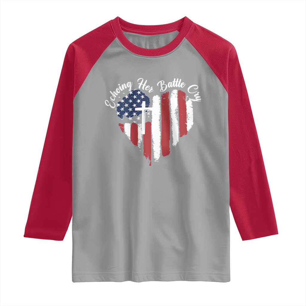 Charlie Kirk Memorial Raglan Shirt Battle Cry Erika Kirk Christian USA Flag Cross - Wonder Print Shop
