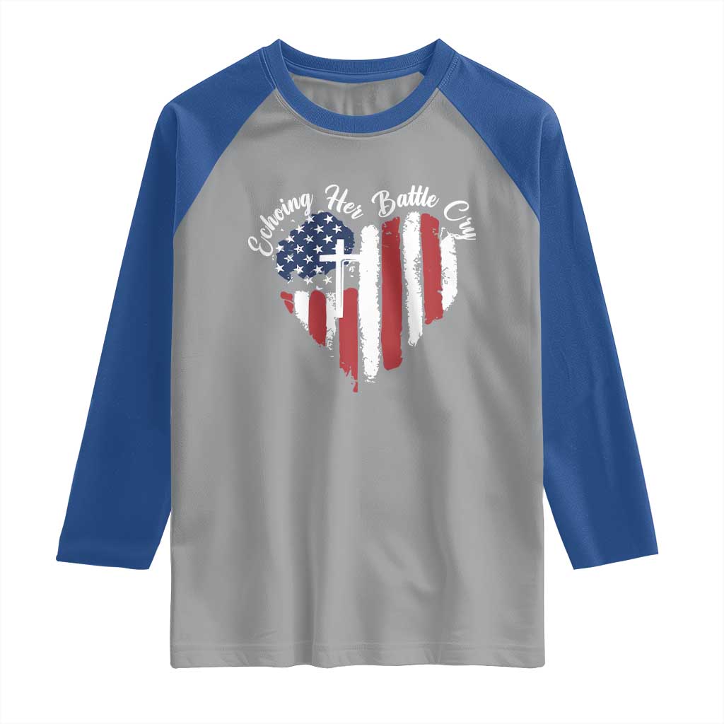 Charlie Kirk Memorial Raglan Shirt Battle Cry Erika Kirk Christian USA Flag Cross - Wonder Print Shop