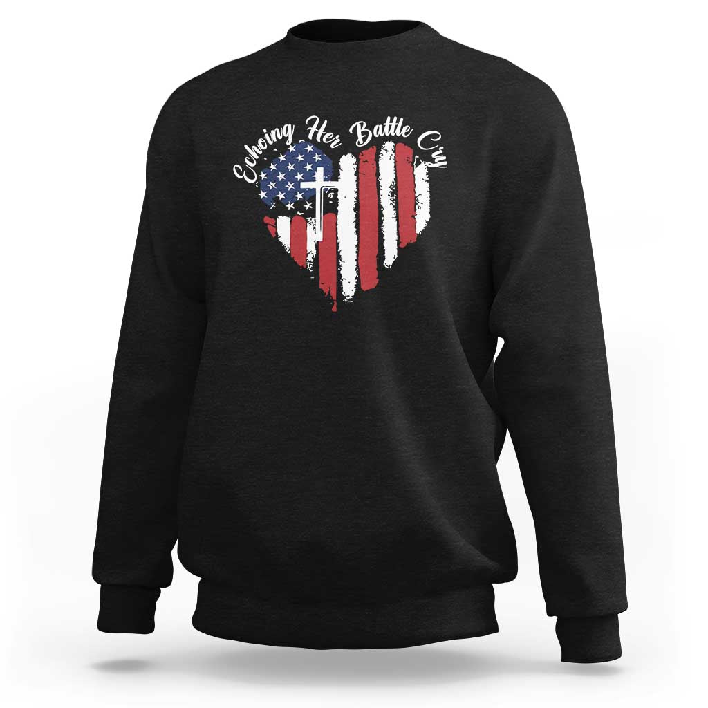Charlie Kirk Memorial Sweatshirt Battle Cry Erika Kirk Christian USA Flag Cross - Wonder Print Shop