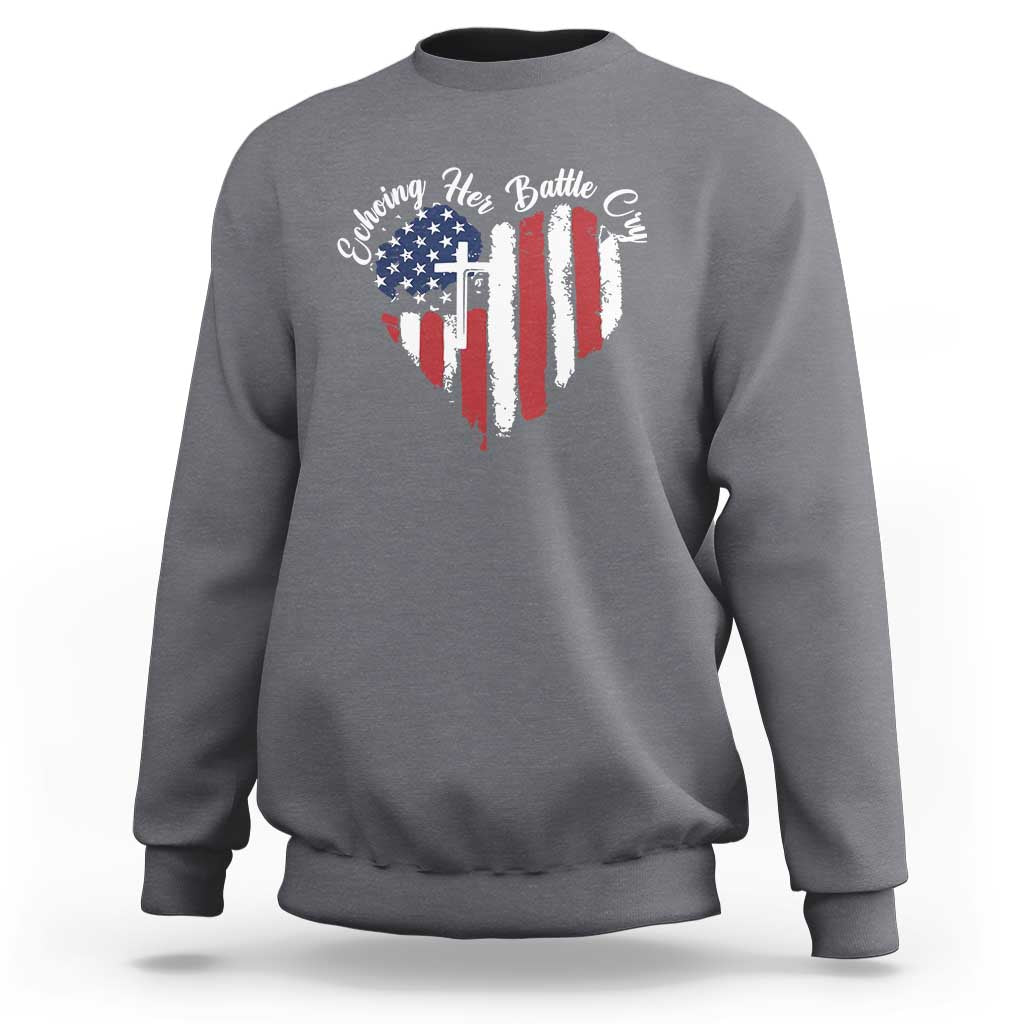 Charlie Kirk Memorial Sweatshirt Battle Cry Erika Kirk Christian USA Flag Cross - Wonder Print Shop