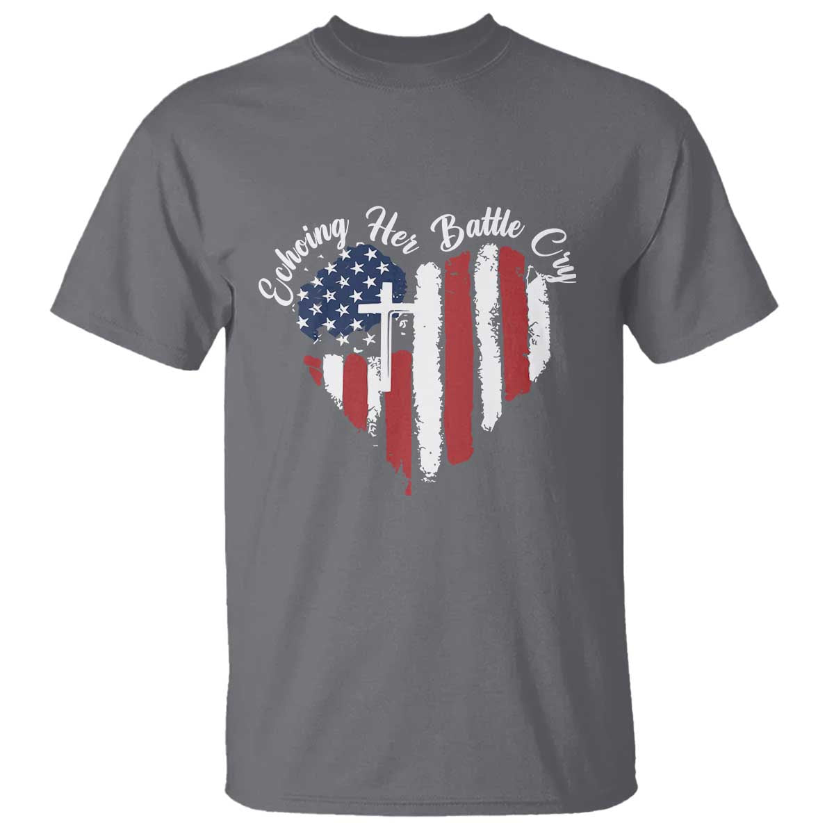 Charlie Kirk Memorial T Shirt Battle Cry Erika Kirk Christian USA Flag Cross - Wonder Print Shop