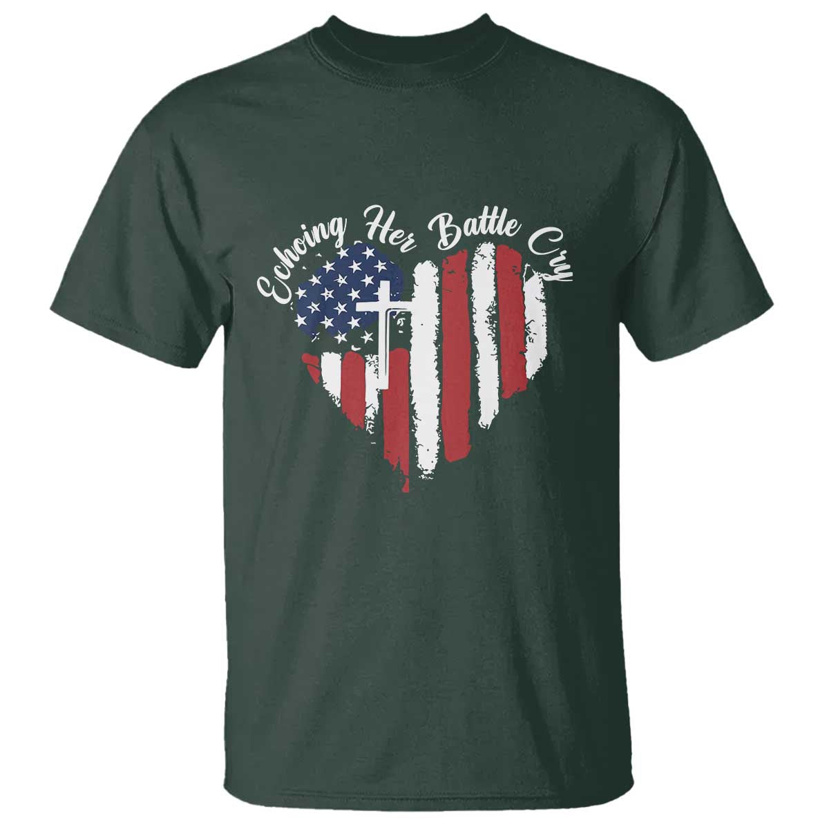 Charlie Kirk Memorial T Shirt Battle Cry Erika Kirk Christian USA Flag Cross - Wonder Print Shop