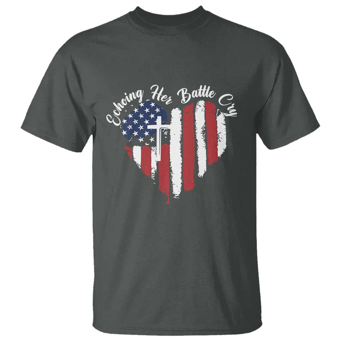 Charlie Kirk Memorial T Shirt Battle Cry Erika Kirk Christian USA Flag Cross - Wonder Print Shop