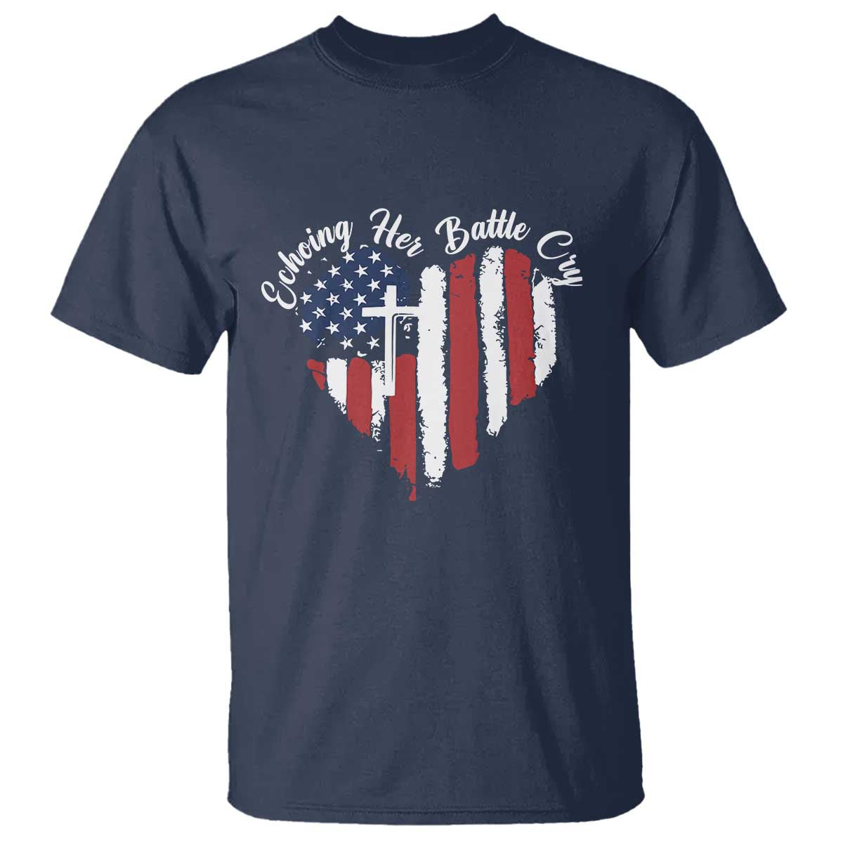 Charlie Kirk Memorial T Shirt Battle Cry Erika Kirk Christian USA Flag Cross - Wonder Print Shop