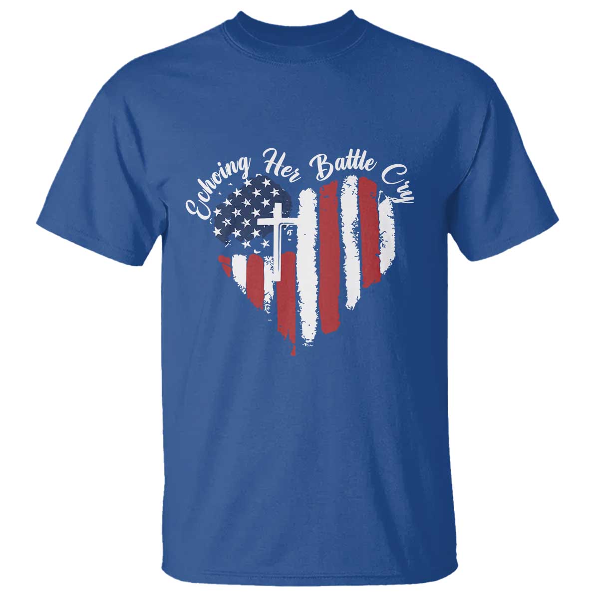 Charlie Kirk Memorial T Shirt Battle Cry Erika Kirk Christian USA Flag Cross - Wonder Print Shop