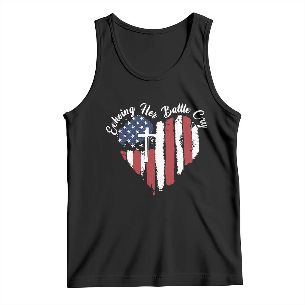 Charlie Kirk Memorial Tank Top Battle Cry Erika Kirk Christian USA Flag Cross - Wonder Print Shop