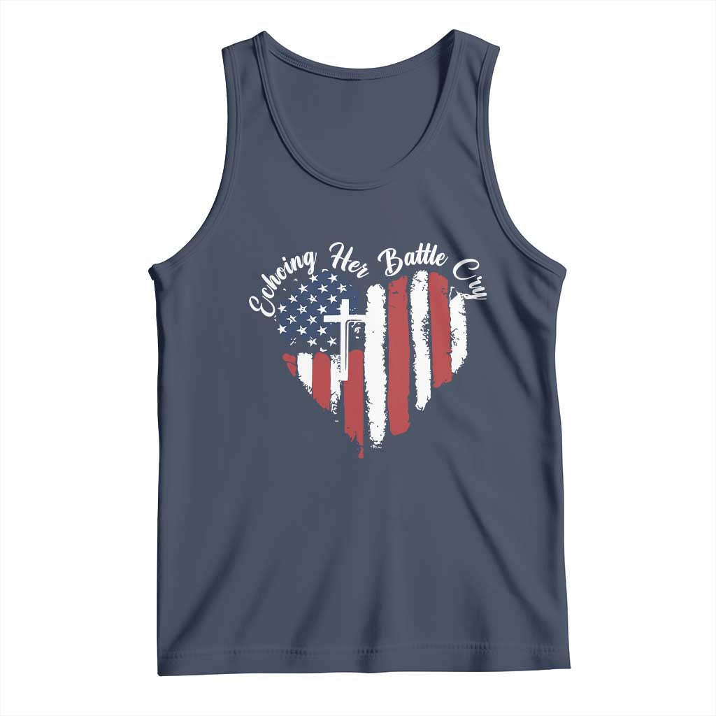 Charlie Kirk Memorial Tank Top Battle Cry Erika Kirk Christian USA Flag Cross - Wonder Print Shop