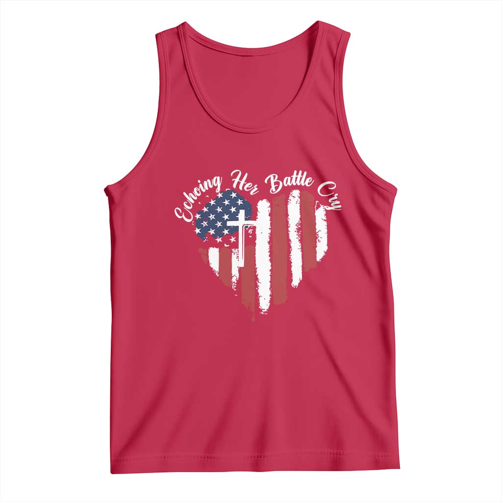 Charlie Kirk Memorial Tank Top Battle Cry Erika Kirk Christian USA Flag Cross - Wonder Print Shop