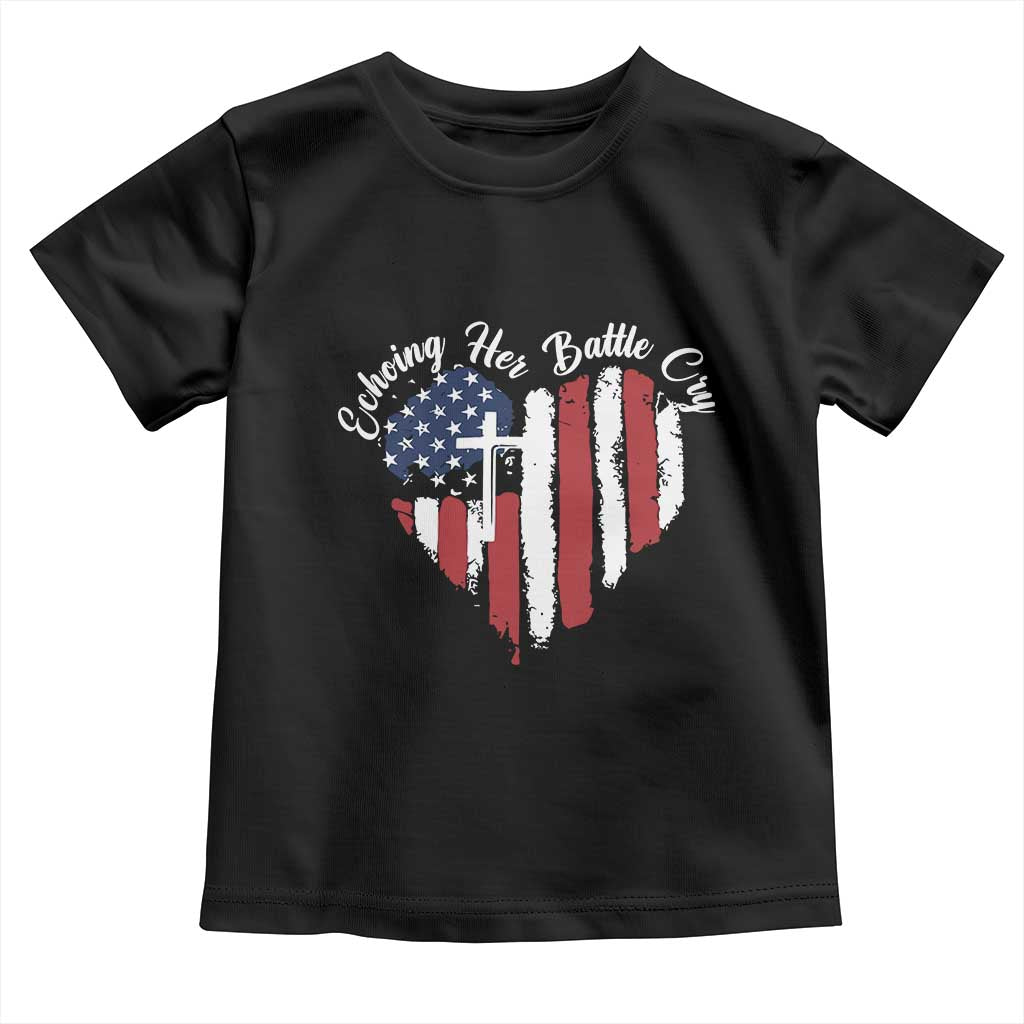 Charlie Kirk Memorial Toddler T Shirt Battle Cry Erika Kirk Christian USA Flag Cross - Wonder Print Shop