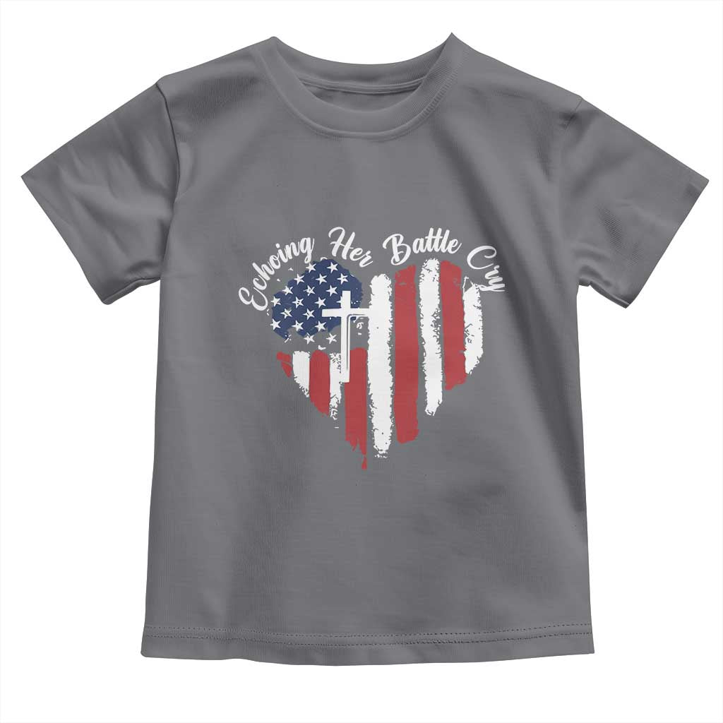 Charlie Kirk Memorial Toddler T Shirt Battle Cry Erika Kirk Christian USA Flag Cross - Wonder Print Shop