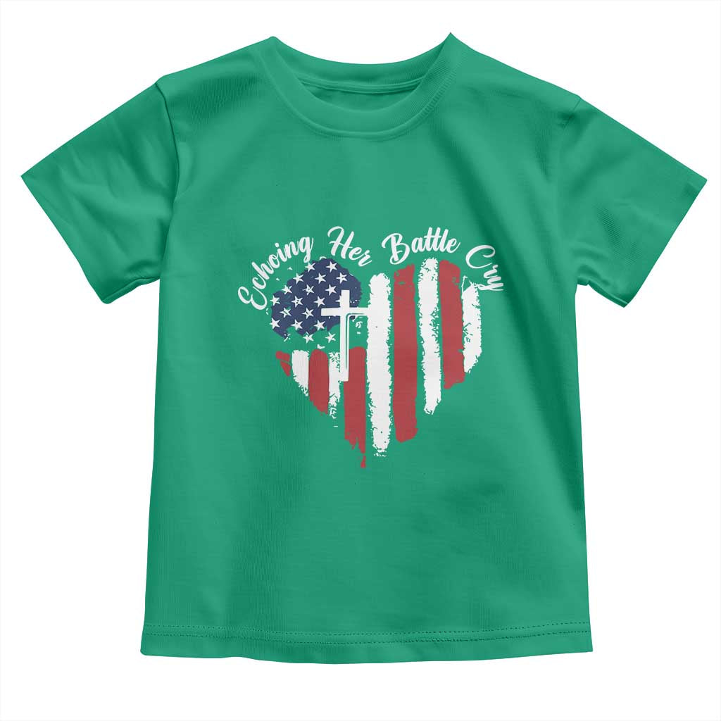 Charlie Kirk Memorial Toddler T Shirt Battle Cry Erika Kirk Christian USA Flag Cross - Wonder Print Shop