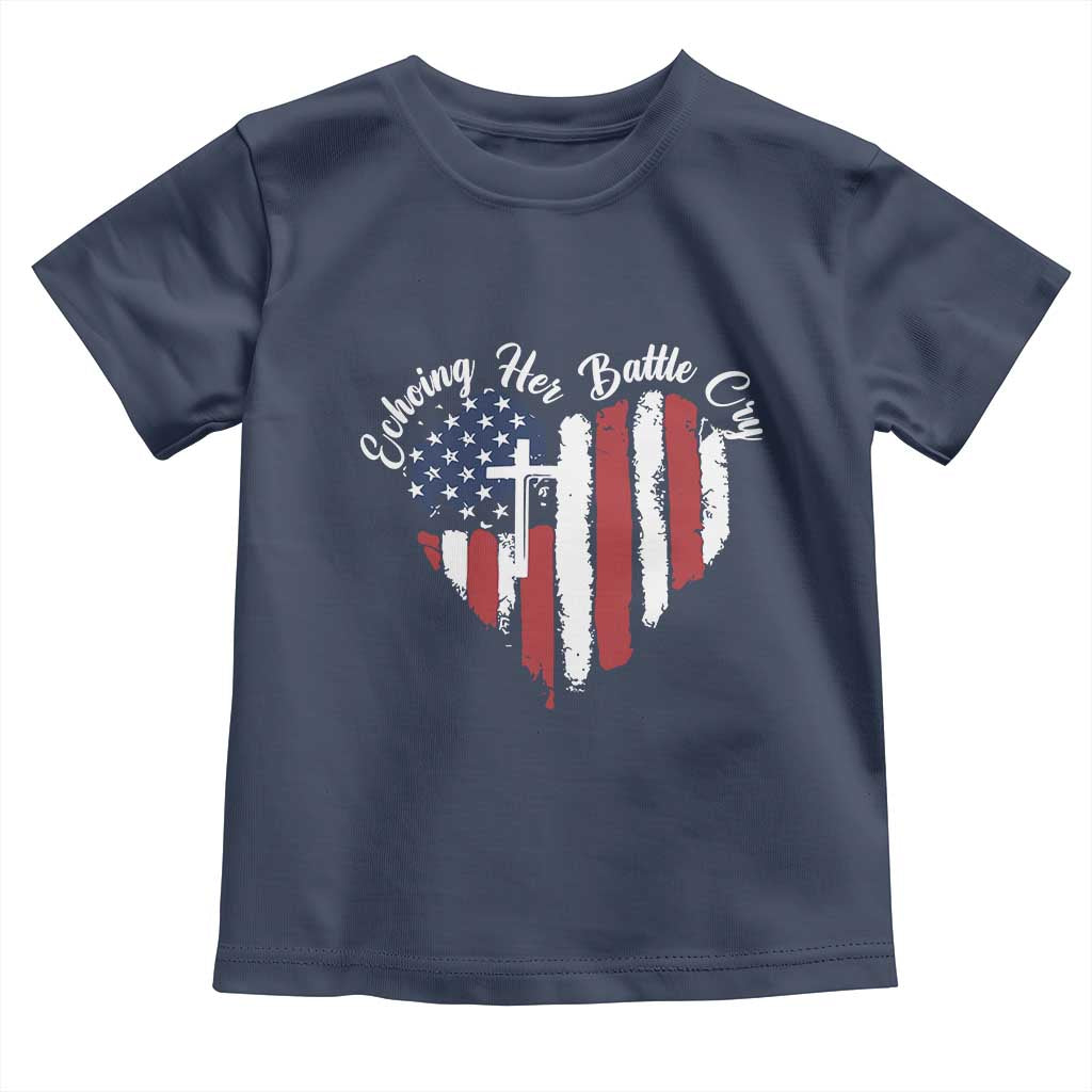 Charlie Kirk Memorial Toddler T Shirt Battle Cry Erika Kirk Christian USA Flag Cross - Wonder Print Shop