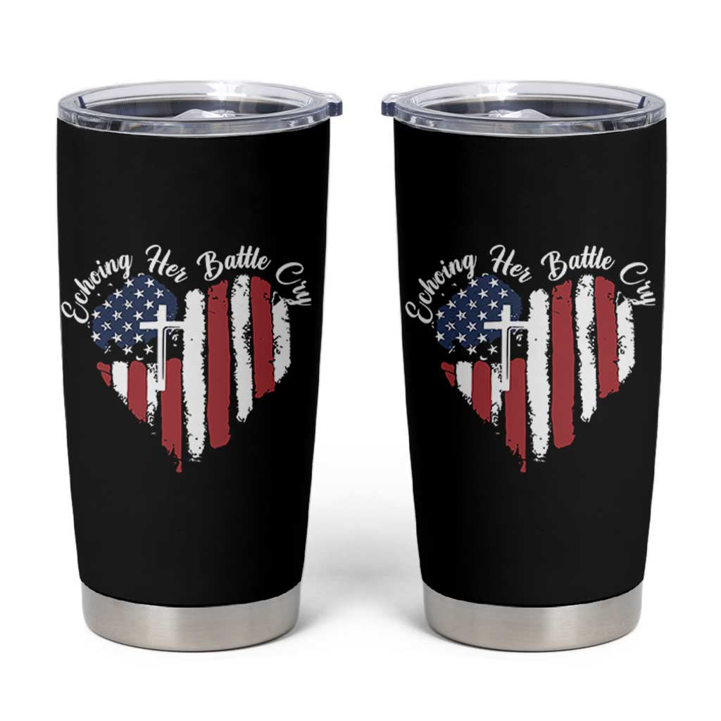 Charlie Kirk Memorial Tumbler Cup Battle Cry Erika Kirk Christian USA Flag Cross - Wonder Print Shop