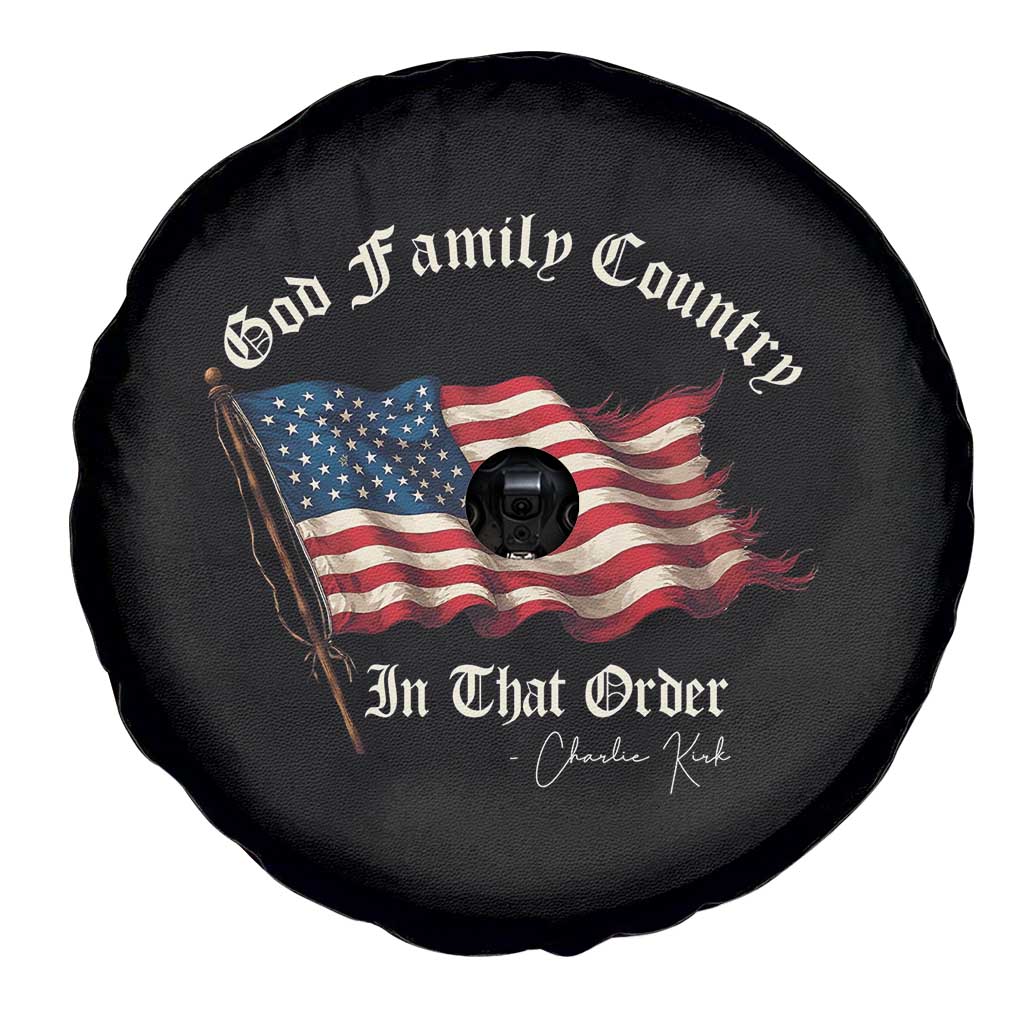 God Family Country In That Order Spare Tire Cover Charlie Kirk Patriotic Christian Vintage USA Flag - Wonder Print Shop