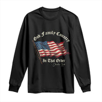 God Family Country In That Order Long Sleeve Shirt Charlie Kirk Patriotic Christian Vintage USA Flag - Wonder Print Shop