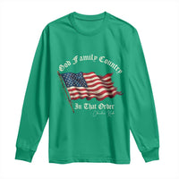 God Family Country In That Order Long Sleeve Shirt Charlie Kirk Patriotic Christian Vintage USA Flag - Wonder Print Shop