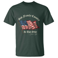 God Family Country In That Order T Shirt Charlie Kirk Patriotic Christian Vintage USA Flag - Wonder Print Shop