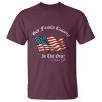 God Family Country In That Order T Shirt Charlie Kirk Patriotic Christian Vintage USA Flag - Wonder Print Shop