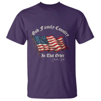 God Family Country In That Order T Shirt Charlie Kirk Patriotic Christian Vintage USA Flag - Wonder Print Shop