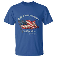 God Family Country In That Order T Shirt Charlie Kirk Patriotic Christian Vintage USA Flag - Wonder Print Shop