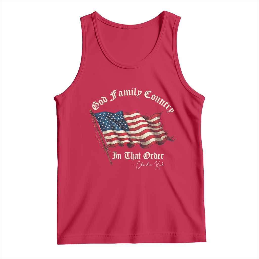 God Family Country In That Order Tank Top Charlie Kirk Patriotic Christian Vintage USA Flag - Wonder Print Shop