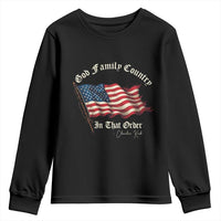God Family Country In That Order Youth Sweatshirt Charlie Kirk Patriotic Christian Vintage USA Flag - Wonder Print Shop