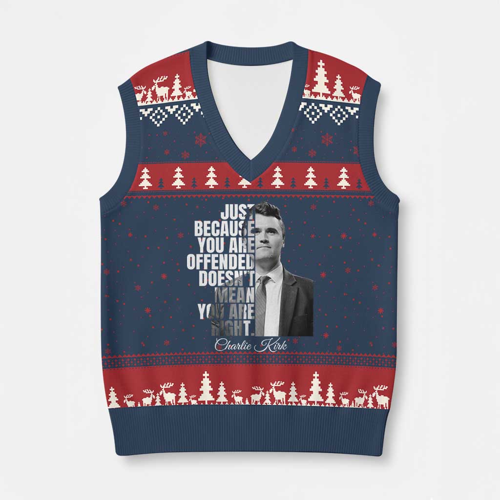 Charlie Kirk V-Neck Knit Sweater Vest Free Speech Memorial Tribute - Wonder Print Shop