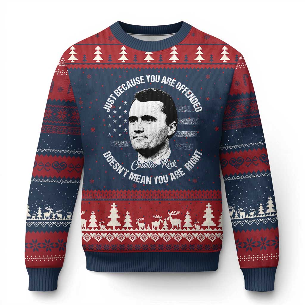 Charlie Kirk Ugly Christmas Sweater Free Speech Retro USA Flag - Wonder Print Shop