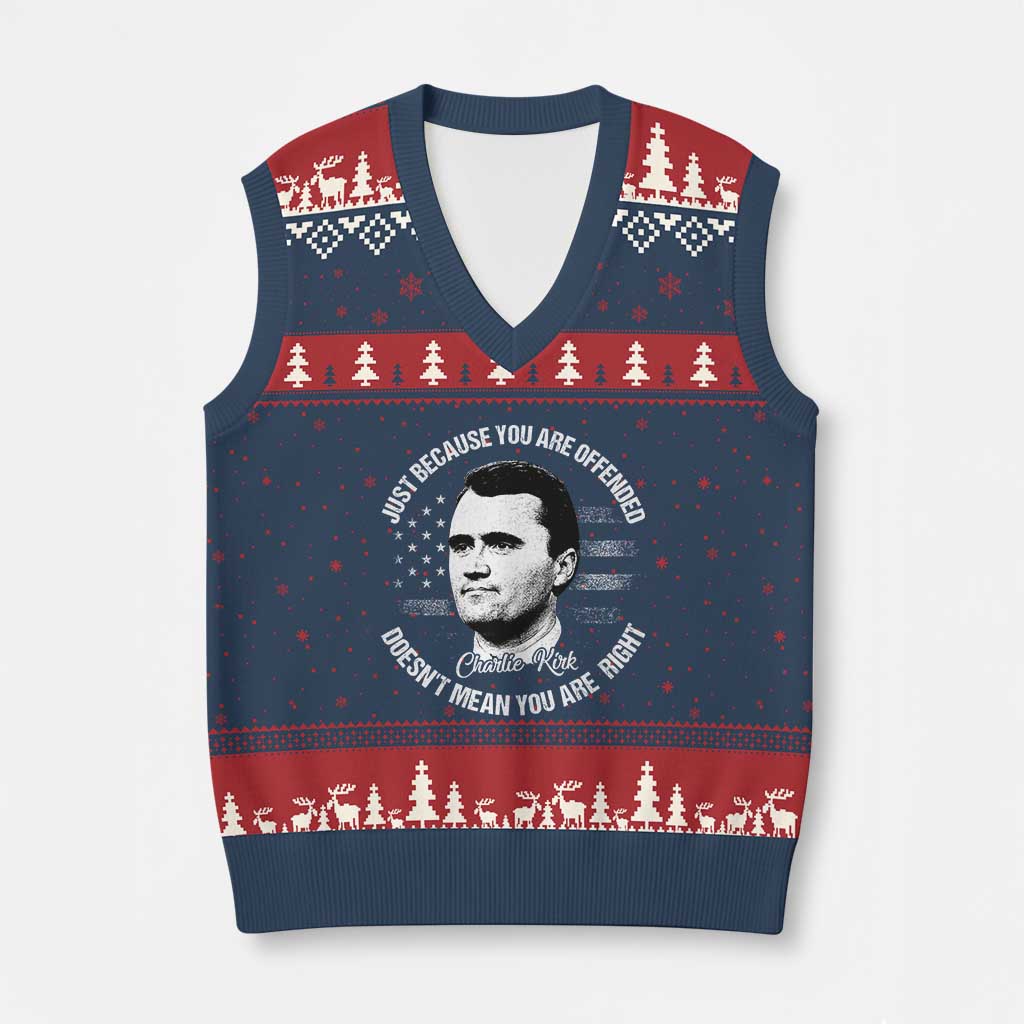 Charlie Kirk V-Neck Knit Sweater Vest Free Speech Retro USA Flag - Wonder Print Shop