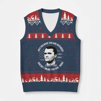Charlie Kirk V-Neck Knit Sweater Vest Free Speech Retro USA Flag - Wonder Print Shop