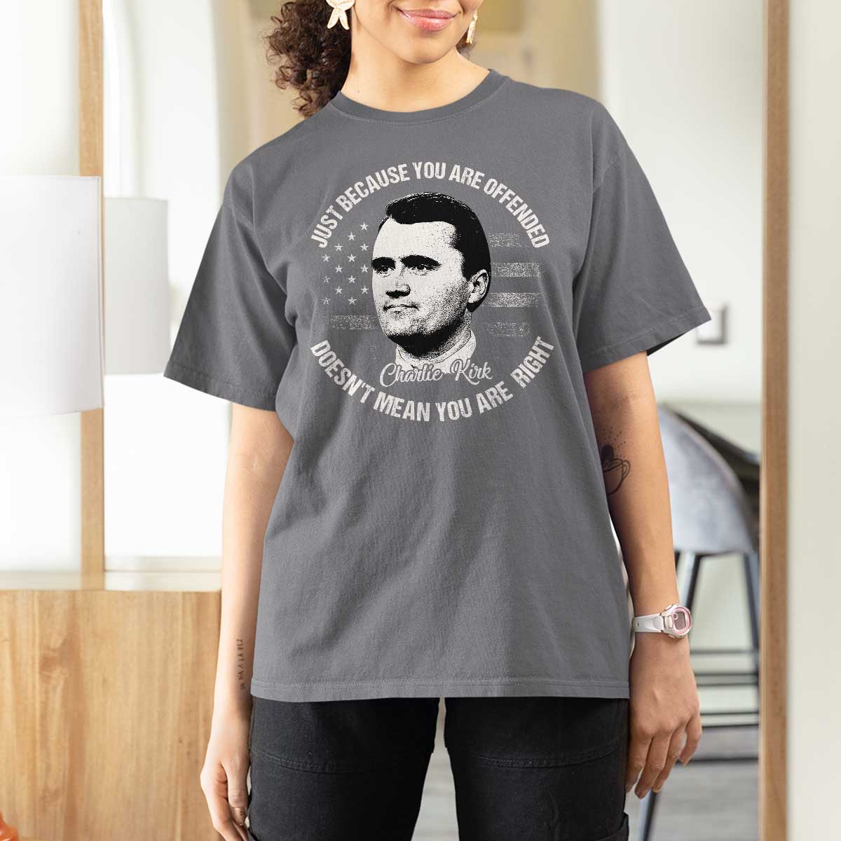 Charlie Kirk T Shirt For Women Free Speech Retro USA Flag - Wonder Print Shop