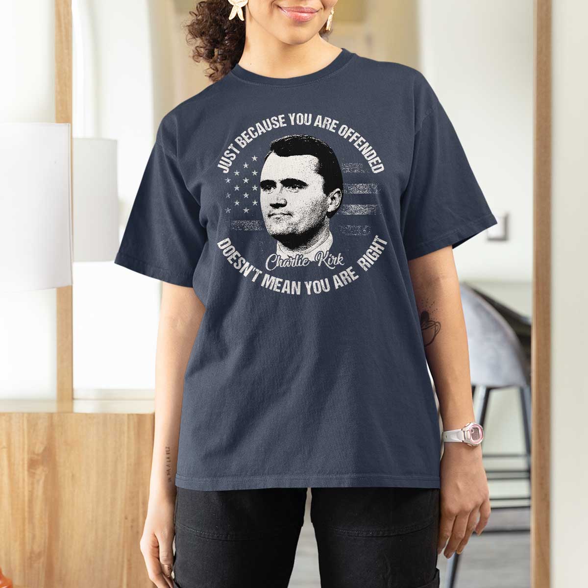 Charlie Kirk T Shirt For Women Free Speech Retro USA Flag - Wonder Print Shop