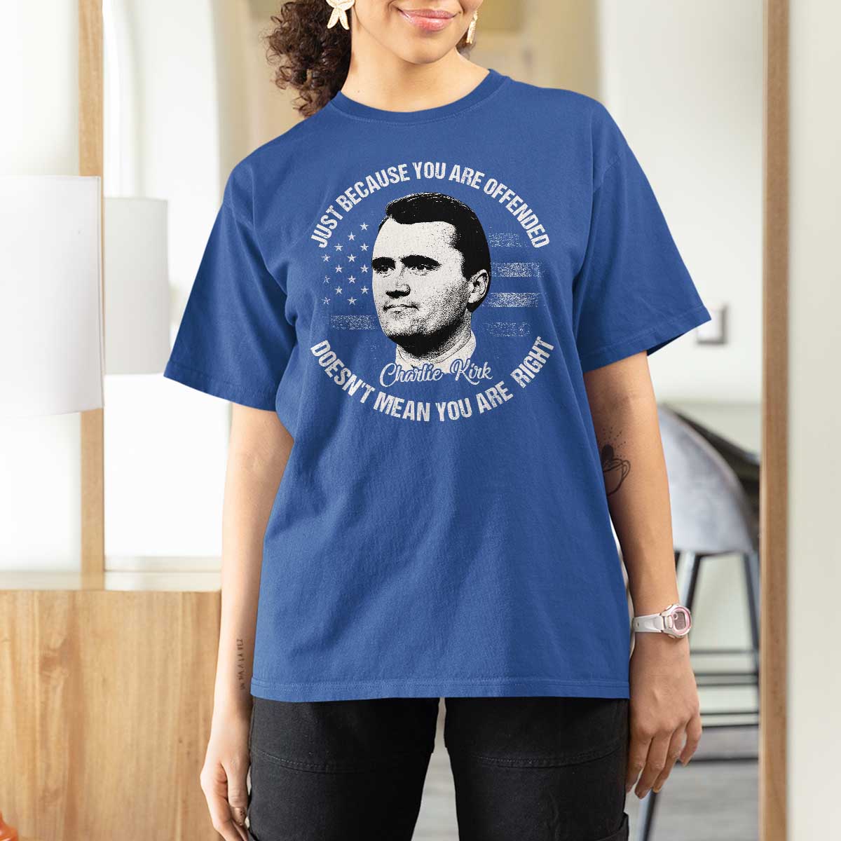 Charlie Kirk T Shirt For Women Free Speech Retro USA Flag - Wonder Print Shop