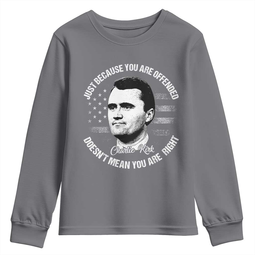 Charlie Kirk Youth Sweatshirt Free Speech Retro USA Flag - Wonder Print Shop