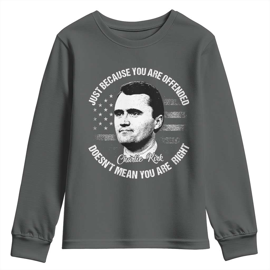 Charlie Kirk Youth Sweatshirt Free Speech Retro USA Flag - Wonder Print Shop