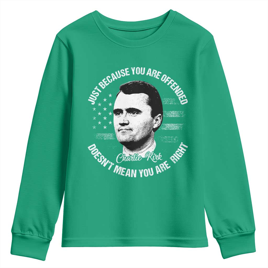 Charlie Kirk Youth Sweatshirt Free Speech Retro USA Flag - Wonder Print Shop