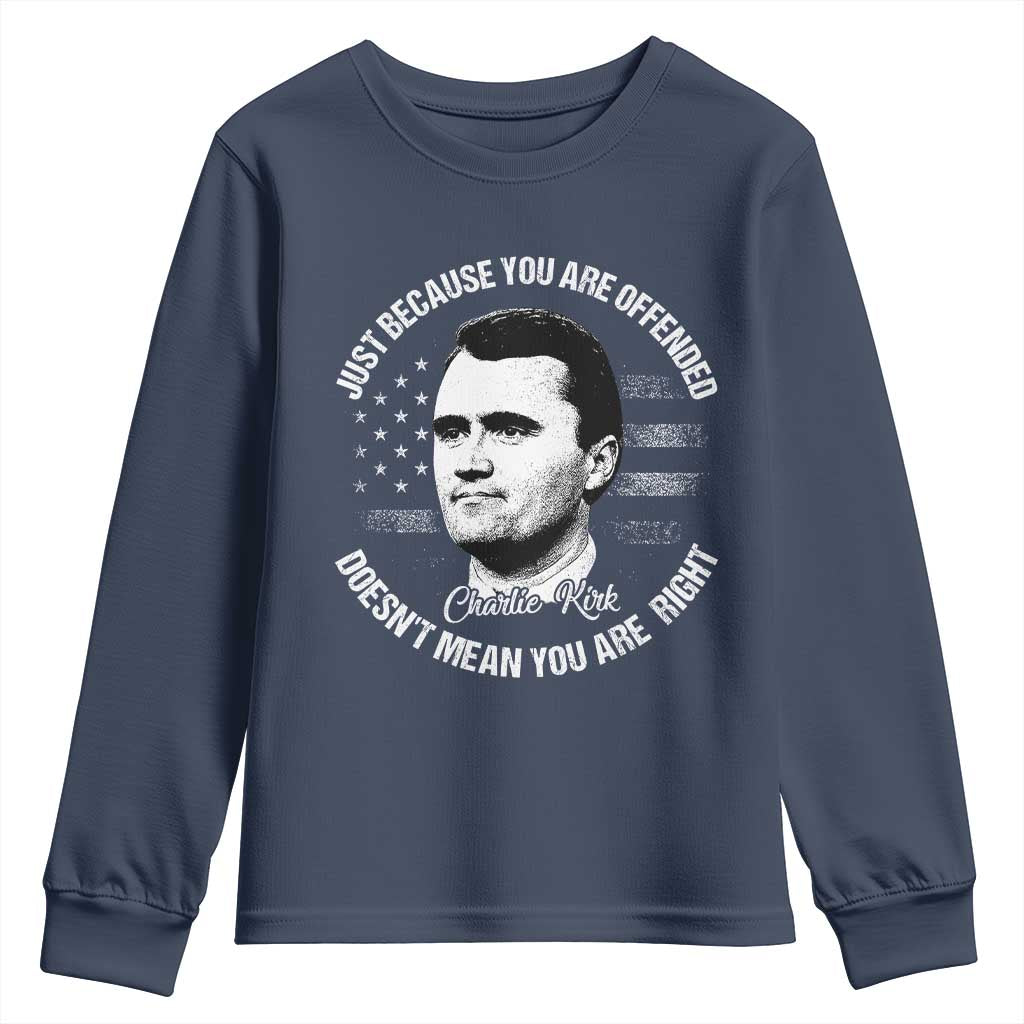 Charlie Kirk Youth Sweatshirt Free Speech Retro USA Flag - Wonder Print Shop