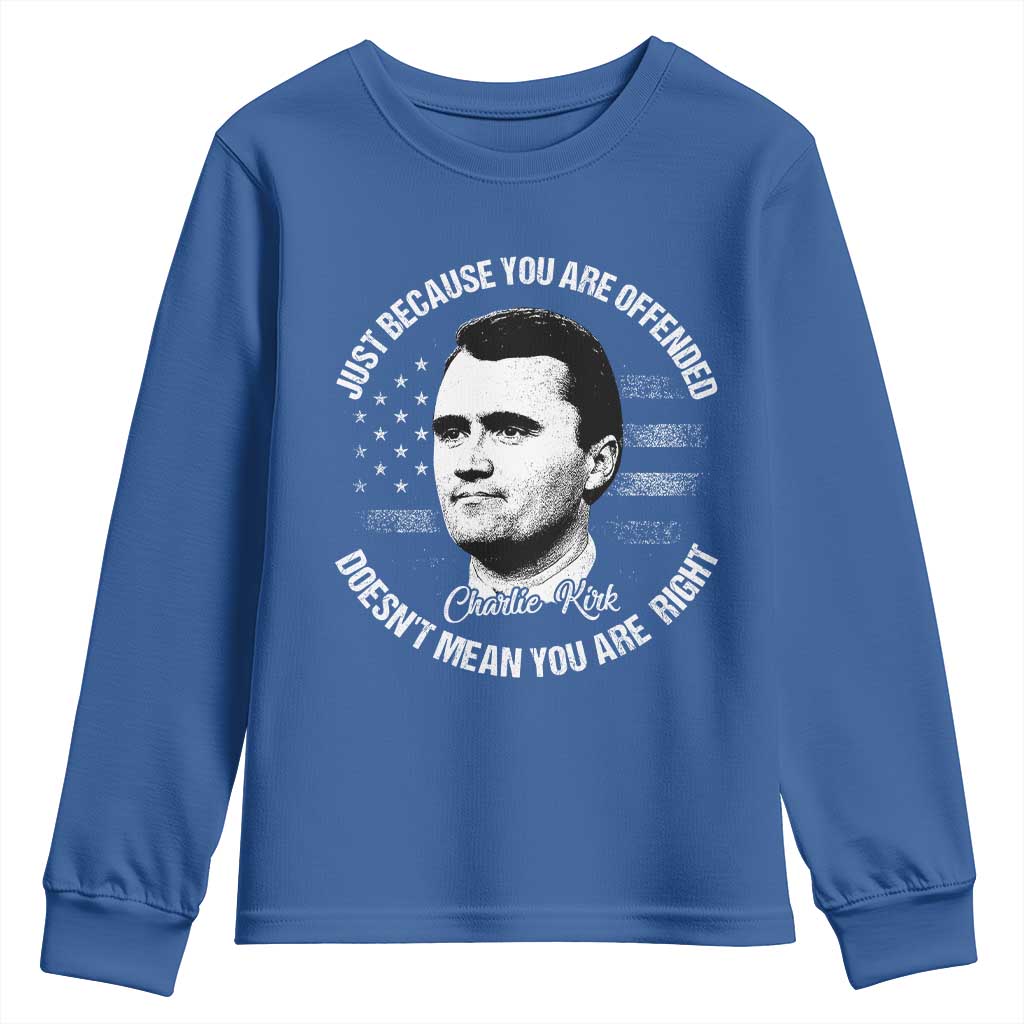 Charlie Kirk Youth Sweatshirt Free Speech Retro USA Flag - Wonder Print Shop