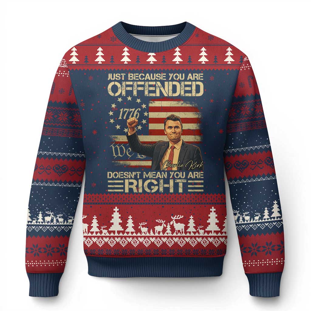 Charlie Kirk Memorial Ugly Christmas Sweater Freedom Commemorative USA Flag Tribute - Wonder Print Shop