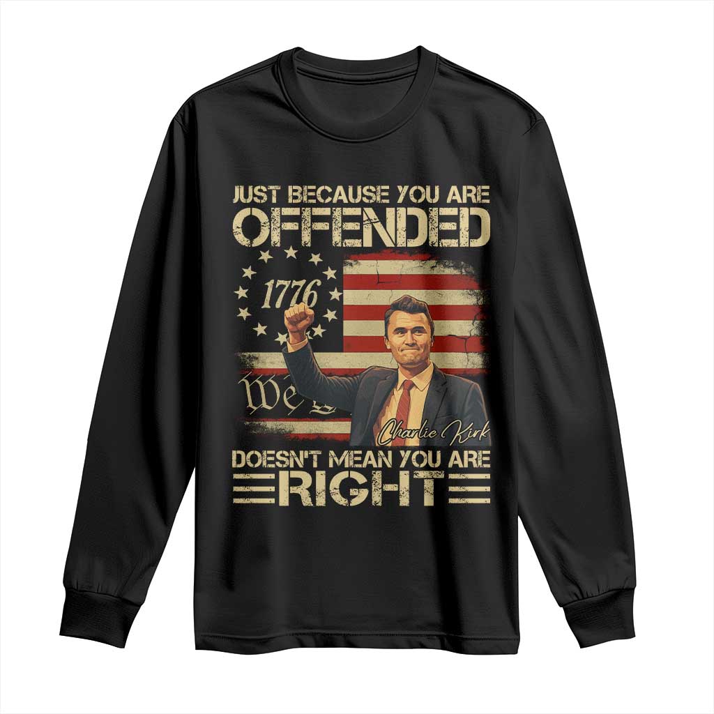 Charlie Kirk Memorial Long Sleeve Shirt Freedom Commemorative USA Flag Tribute - Wonder Print Shop