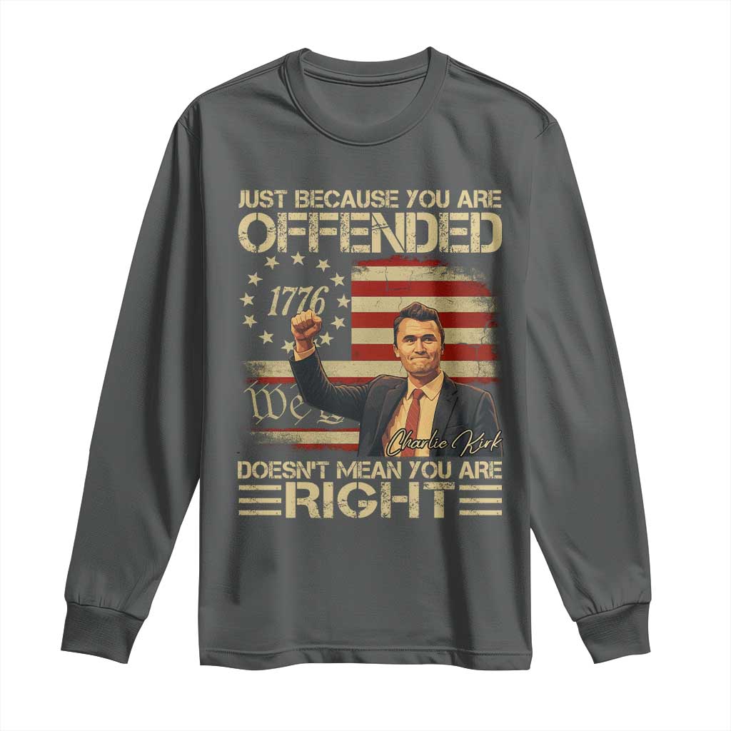 Charlie Kirk Memorial Long Sleeve Shirt Freedom Commemorative USA Flag Tribute - Wonder Print Shop