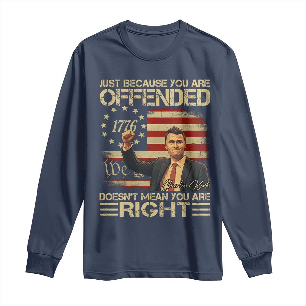 Charlie Kirk Memorial Long Sleeve Shirt Freedom Commemorative USA Flag Tribute - Wonder Print Shop