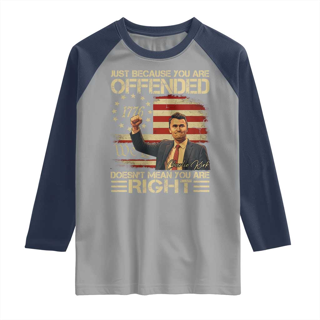 Charlie Kirk Memorial Raglan Shirt Freedom Commemorative USA Flag Tribute - Wonder Print Shop