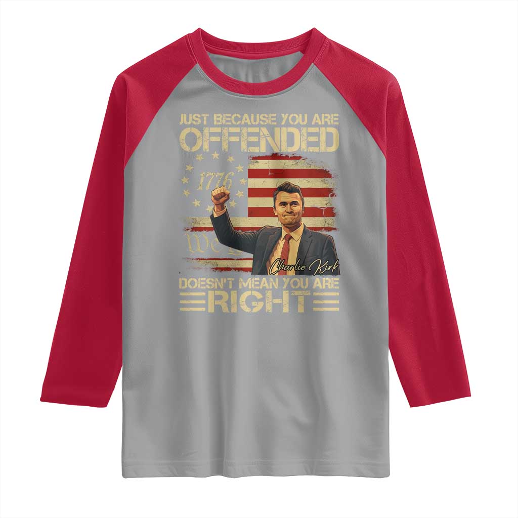 Charlie Kirk Memorial Raglan Shirt Freedom Commemorative USA Flag Tribute - Wonder Print Shop