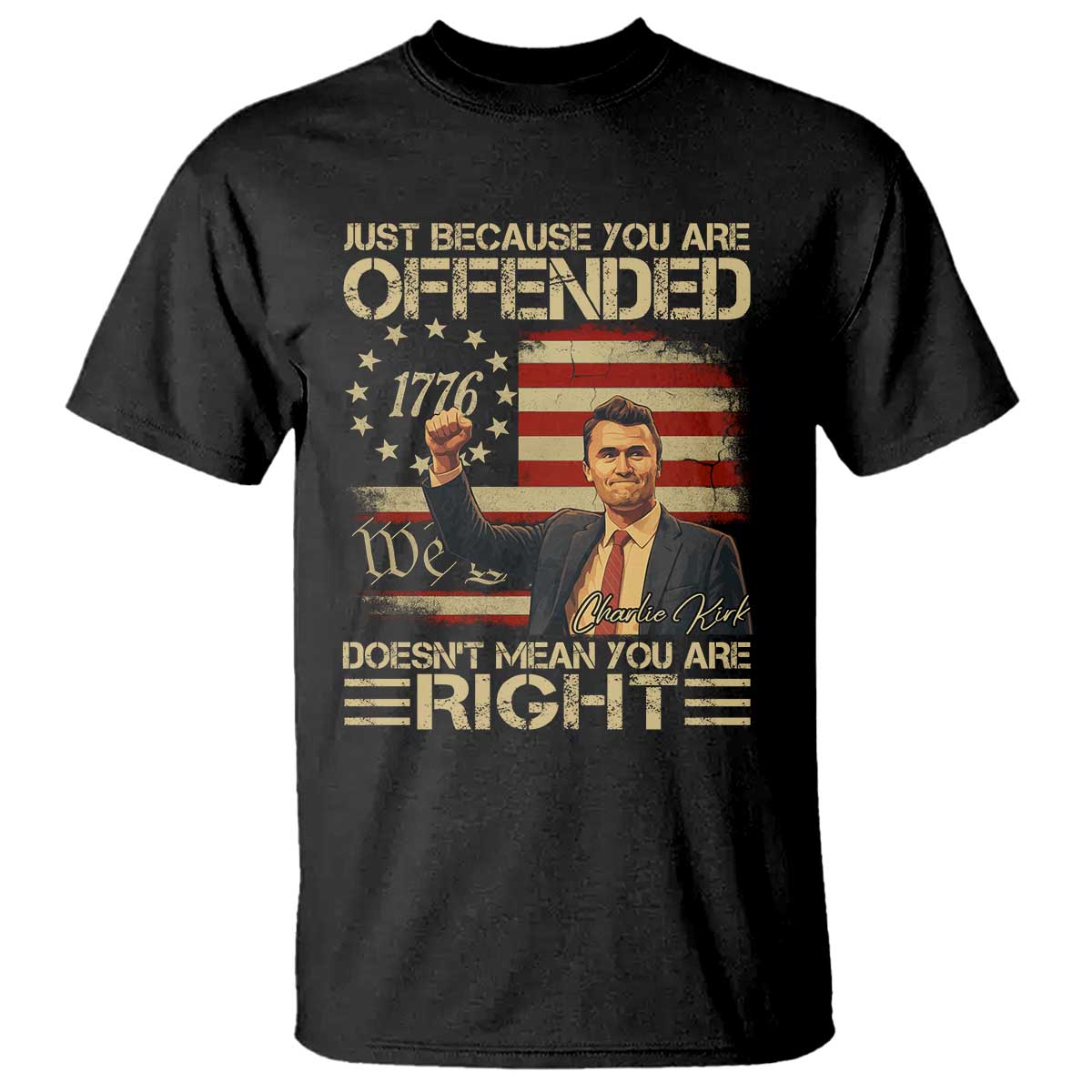 Charlie Kirk Memorial T Shirt Freedom Commemorative USA Flag Tribute - Wonder Print Shop