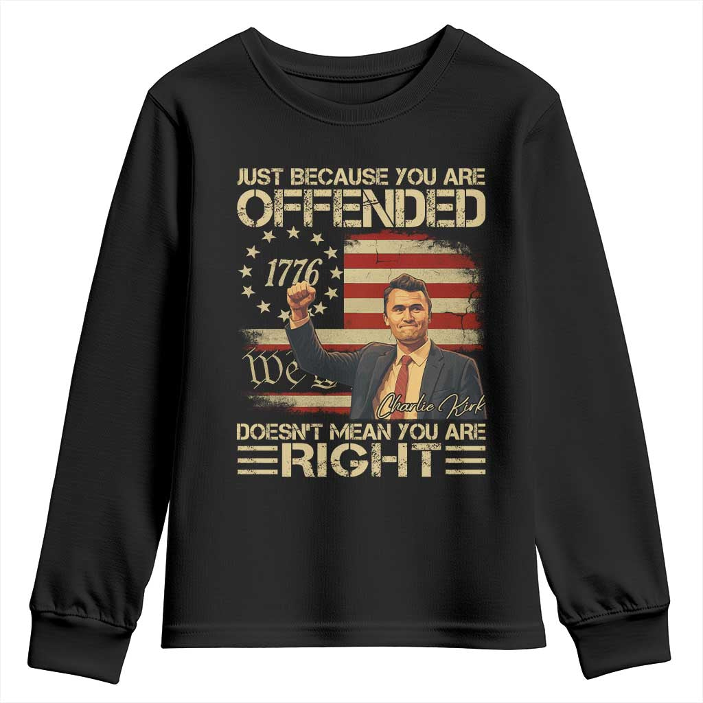 Charlie Kirk Memorial Youth Sweatshirt Freedom Commemorative USA Flag Tribute - Wonder Print Shop