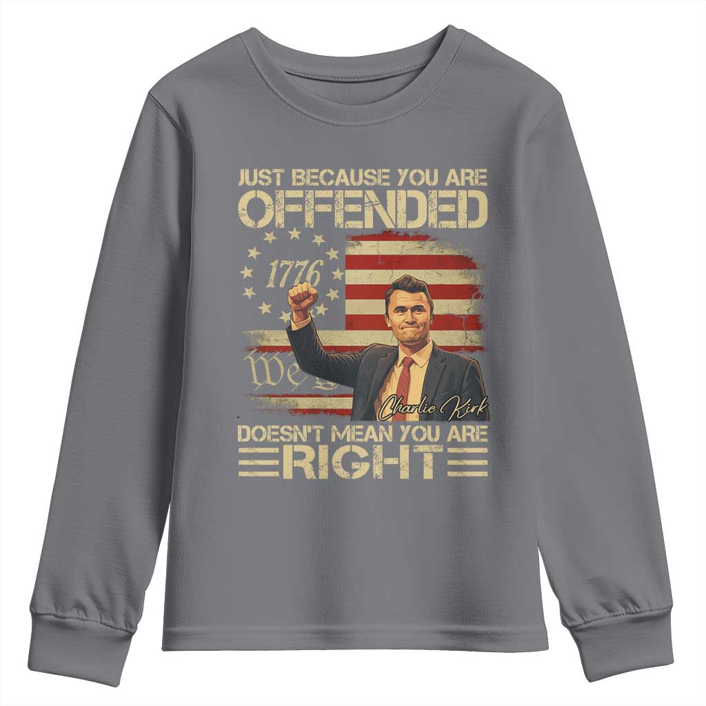 Charlie Kirk Memorial Youth Sweatshirt Freedom Commemorative USA Flag Tribute - Wonder Print Shop