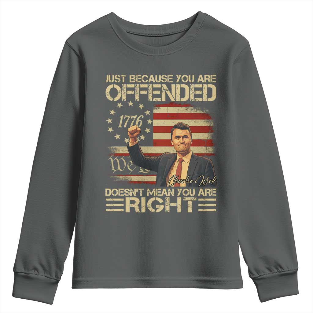 Charlie Kirk Memorial Youth Sweatshirt Freedom Commemorative USA Flag Tribute - Wonder Print Shop