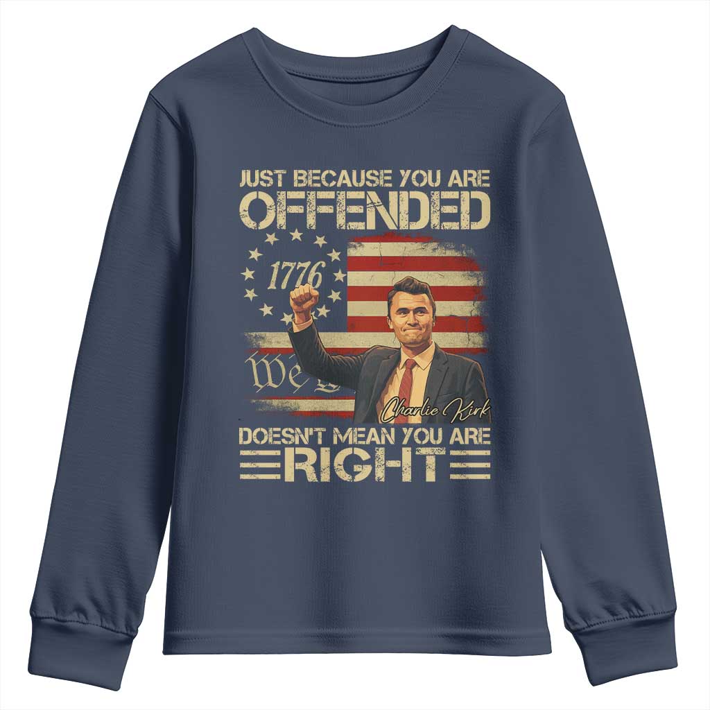 Charlie Kirk Memorial Youth Sweatshirt Freedom Commemorative USA Flag Tribute - Wonder Print Shop